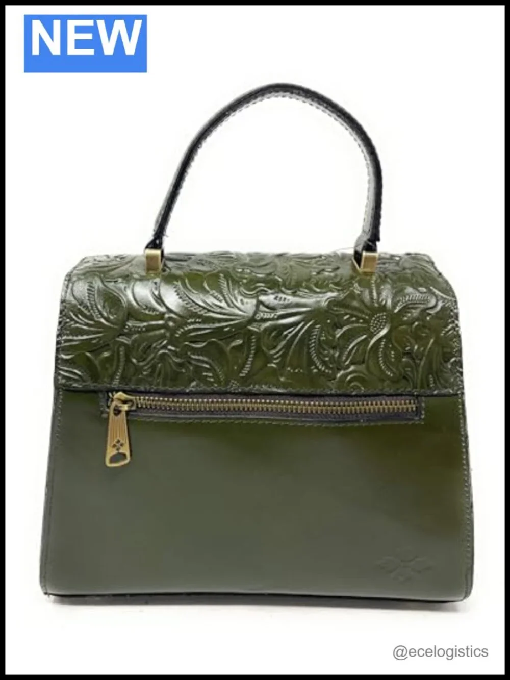 Tooled Leather Satchel Crossbody Bag Double Turn-Lock Purse